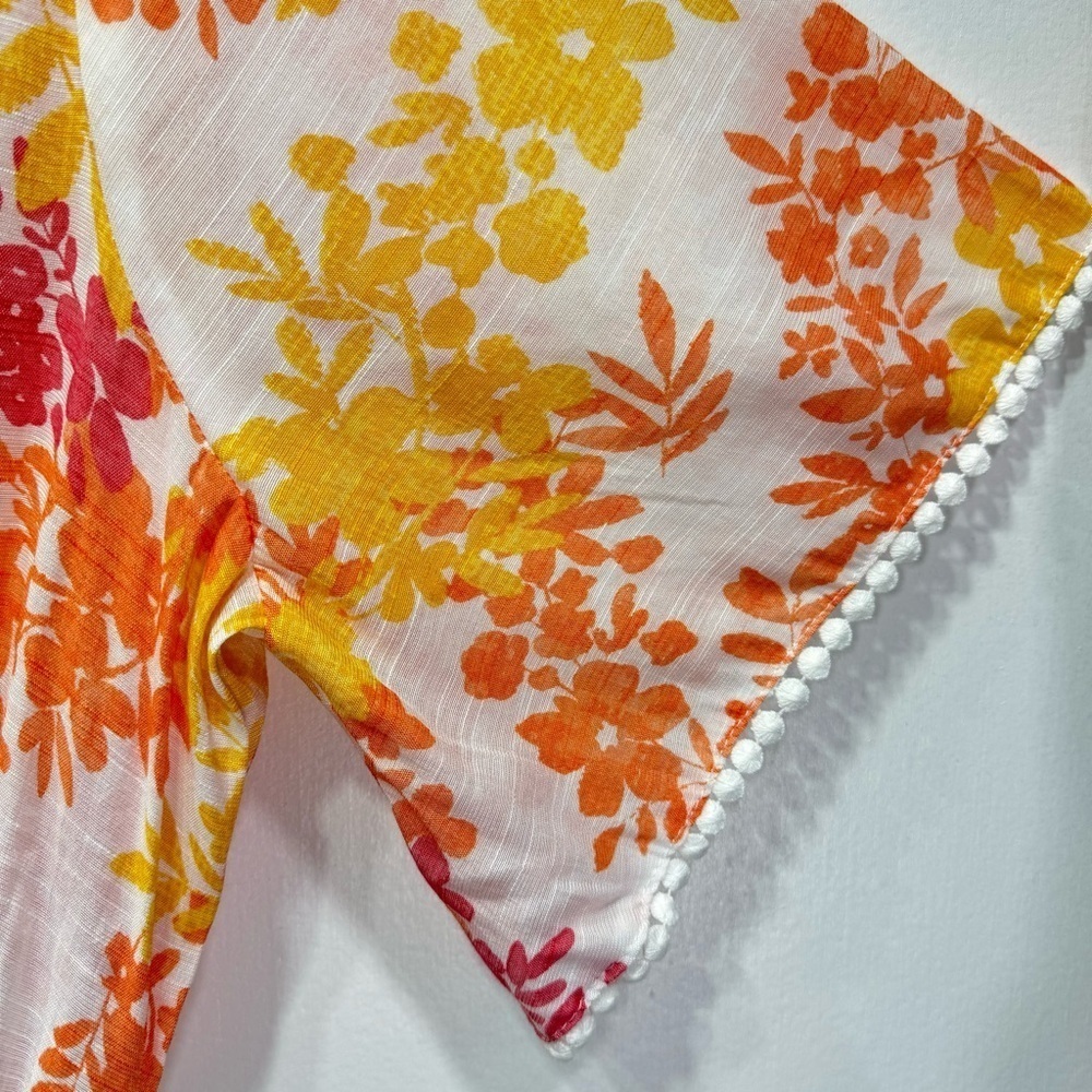 Adrienne Vittadini Floral V neck Semi Sheer Flowy Short Sleeve Dress Size L - Picture 7 of 10